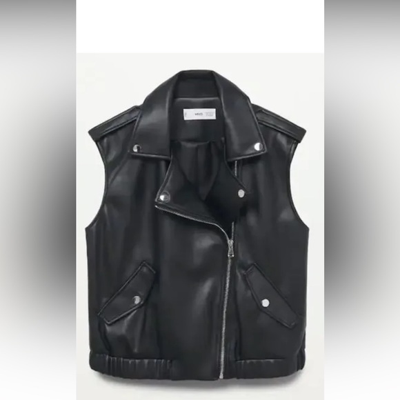 Mango Jackets & Blazers - Mango Faux Leather Sleeveless Biker Jacket Vest Black XL